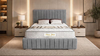Plush Velvet Silver - Dorchester Luxury Scalloped Panel Bed – Premium Upholstered Bed Frame with Statement Headboard
