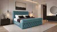 Plush Velvet Duck Egg - Windsor Chesterfield Luxury Scroll Bed Frame