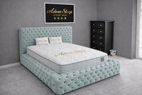 Plush Velvet Duck Egg - Aurelia Ambassador Grande Luxury Button-Tufted Upholstered Bed Frame