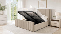 Naples Beige - Savoy Ribbed Luxury Ottoman Storage Bed