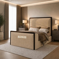 Plush Velvet Beige - Claridge Luxury Framed TV Bed – Premium Upholstered Bed Frame with Integrated TV Footboard