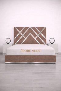 Naples Mink - Regal Diamond Luxury Panel Bed Frame with Silver Strip – Upholstered