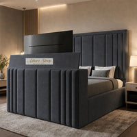 Naples Charcoal - Belgravia Luxury TV Bed – Statement Panel Upholstered Bed Frame with TV Footboard