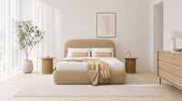Plush Velvet Beige - Ellington Curve Luxury Upholstered Ottoman Storage Bed
