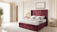 Crushed Velvet Aubergine - Harrogate Gallery Luxury Winged Upholstered Bed Frame
