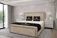 Plush Velvet Beige - Astoria Luxe Luxury Upholstered Bed Frame – Premium Panelled Headboard & Footboard