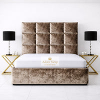 Crushed Velvet Mink - Kensington Royale Luxury Ottoman Divan Storage Bed Frame – Premium Panelled Headboard