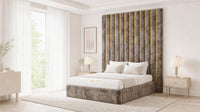 Crushed Velvet Mink - Alisha Gold Strip Grandline Luxury Floor-Standing Ottoman Storage Bed
