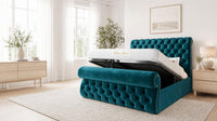 Crushed Velvet Teal - Windsor Chesterfield Luxury Scroll Bed Frame