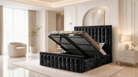 Crushed Velvet Black - Buckingham Tailored Luxury Panelled Ottoman Storage Bed