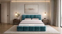Crushed Velvet Teal - Aurelius Cloud Luxury Upholstered Ottoman Storage Bed