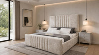 Crushed Velvet Cream - Belgravia Luxury Ottoman Storage Bed – Premium Upholstered Gas Lift Bed Frame