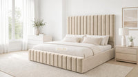 Plush Velvet Beige - Carlton Channel Luxury Ottoman Storage Bed