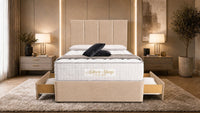 Naples Sand - Kensington Grande Luxury Divan Bed – Premium Upholstered Bed Frame with Tall Vertical Panel Headboard