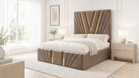 Naples Mink - Monaco V-Line Luxury Geometric Ottoman Storage Bed