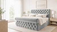 Plush Velvet Silver - Windsor Chesterfield Luxury Scroll Bed Frame