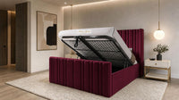Plush Velvet Maroon - Kensington Fluted Luxury Ottoman Storage Bed