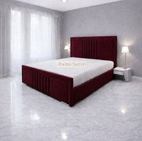 Plush Velvet Maroon - Riviera Maison Luxury Panelled Upholstered Bed Frame