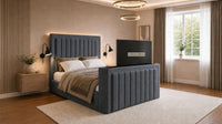 Naples Charcoal - Carlton Luxury Panelled TV Bed – Premium Upholstered Bed Frame with Integrated TV Footboard