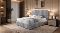 Plush Velvet Silver - Dorchester Luxury Scalloped Panel Bed – Premium Upholstered Bed Frame with Statement Headboard