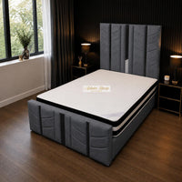 Naples Charcoal - Chevronne Luxury Chevron Panel Bed – Designer Upholstered Bed Frame with Metallic Inlay Detailing