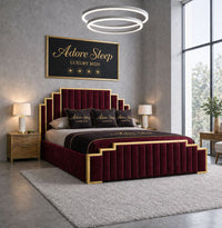 Plush Velvet Maroon - Imperial Elan Luxury Art Deco Upholstered Bed Frame