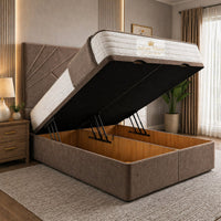 Naples Mink - Meridian Abstract Geometry Ottoman Divan Bed | Luxury Hydraulic Storage Bed Frame