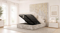 Crushed Velvet Champagne - Alisha Gold Strip Grandline Luxury Floor-Standing Ottoman Storage Bed