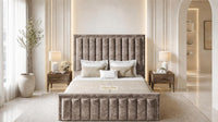 Crushed Velvet Mink - Buckingham Tailored Luxury Panelled Ottoman Storage Bed