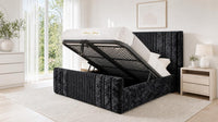 Crushed Velvet Black - Savoy Ribbed Luxury Ottoman Storage Bed