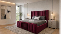 Plush Velvet Maroon - Mayfair Luxury Panelled Bed – Premium Upholstered Bed Frame with Statement Headboard & Footboard