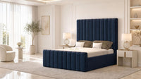 Plush Velvet Sapphire - Langham Column Luxury Panelled Ottoman Storage Bed