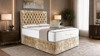 Crushed Velvet Gold - Regency Chesterfield Luxe Divan Bed with Storage – Deep Buttoned Upholstered Bed Frame