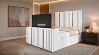 Crushed Velvet White - Kensington Luxury Fluted TV Bed with Metallic Accents – Premium Upholstered TV Bed Frame