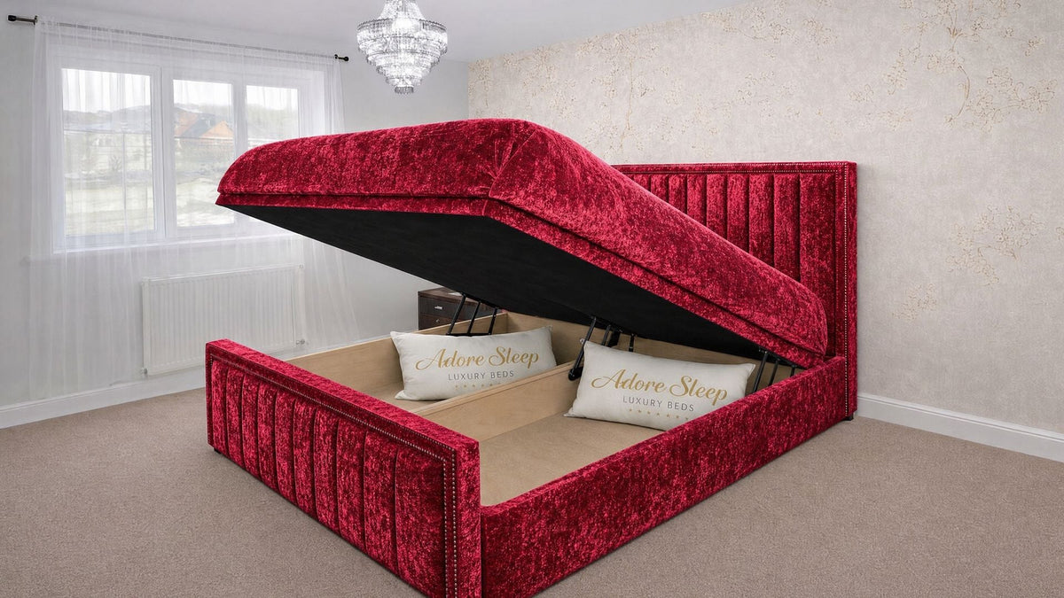 Crushed Velvet Red - Kensington Prestige Ottoman Divan Upholstered Bed Frame