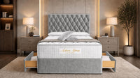 Plush Velvet Silver - Regency Diamond Luxury Divan Bed – Deep Button-Tufted Headboard with Premium Upholstered Frame & Storage