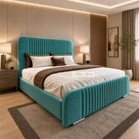 Plush Velvet Teal - Beaumont Luxury Fluted Wing Bed – Designer Upholstered Bed Frame with Statement Headboard & Footboard