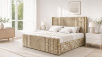 Crushed Velvet Gold - Savoy Ribbed Luxury Ottoman Storage Bed