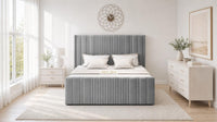 Plush Velvet Steel - Savoy Ribbed Luxury Ottoman Storage Bed