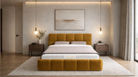 Plush Velvet Mustard Gold - Aurelius Cloud Luxury Upholstered Ottoman Storage Bed