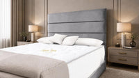Plush Velvet Steel - Monaco Luxe Luxury Divan Bed – Premium Upholstered Panelled Headboard with Storage