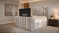Crushed Velvet Mink - Kensington Luxury Fluted TV Bed with Metallic Accents – Premium Upholstered TV Bed Frame