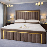 Naples Mink - Aurelia Grand Luxe Panelled Upholstered Bed Frame | Luxury Statement Bed