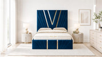 Plush Velvet Sapphire - Monaco V-Line Luxury Geometric Ottoman Storage Bed
