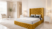 Plush Velvet Mustard Gold - Claridge Chesterfield Luxury Deep-Button Ottoman Storage Bed
