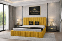 Plush Velvet Mustard Gold - Valentina Grande Luxury Channel-Tufted Upholstered Bed Frame
