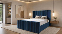 Plush Velvet Sapphire - Kensington Fluted Luxury Ottoman Storage Bed