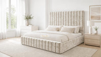 Crushed Velvet Champagne - Carlton Channel Luxury Ottoman Storage Bed