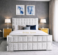 Crushed Velvet White - Aurelius Linear Upholstered Designer Bed | Luxury Gold Frame Statement Bed