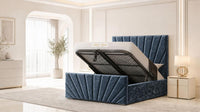 Crushed Velvet Denim Blue - Riviera Fan Luxury Sculpted Ottoman Storage Bed